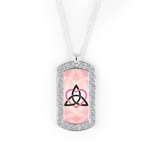 Silver Celtic Sister Pink Dog Tag Charm Classic Necklace