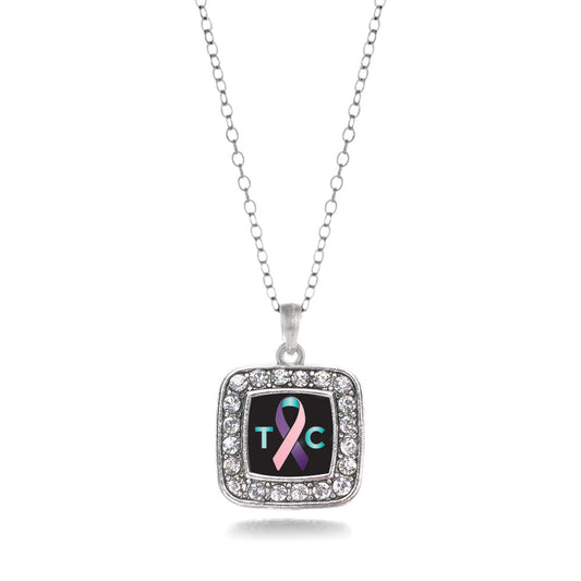 Silver Thyroid Cancer Support Square Charm Classic Necklace