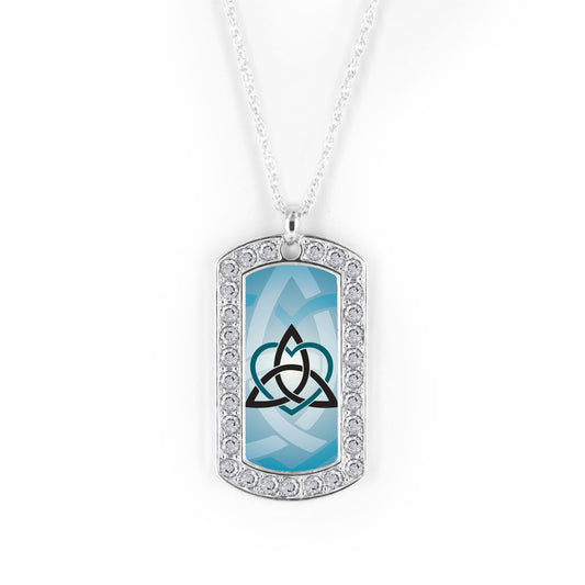 Silver Celtic Sister Teal Dog Tag Charm Classic Necklace