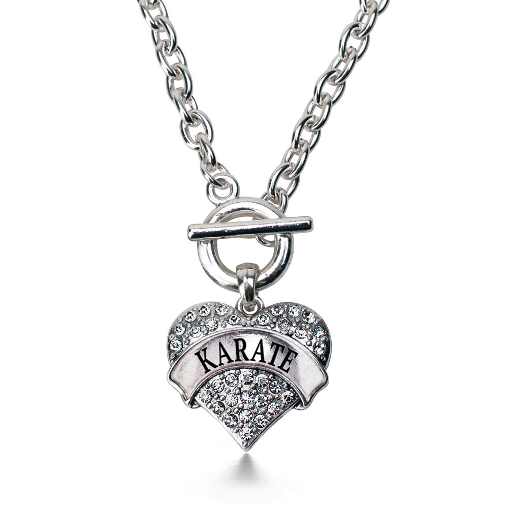 Silver Karate Pave Heart Charm Toggle Necklace