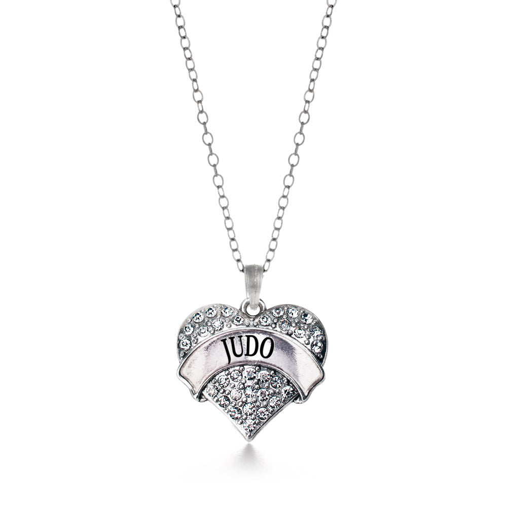 Silver Judo Pave Heart Charm Classic Necklace