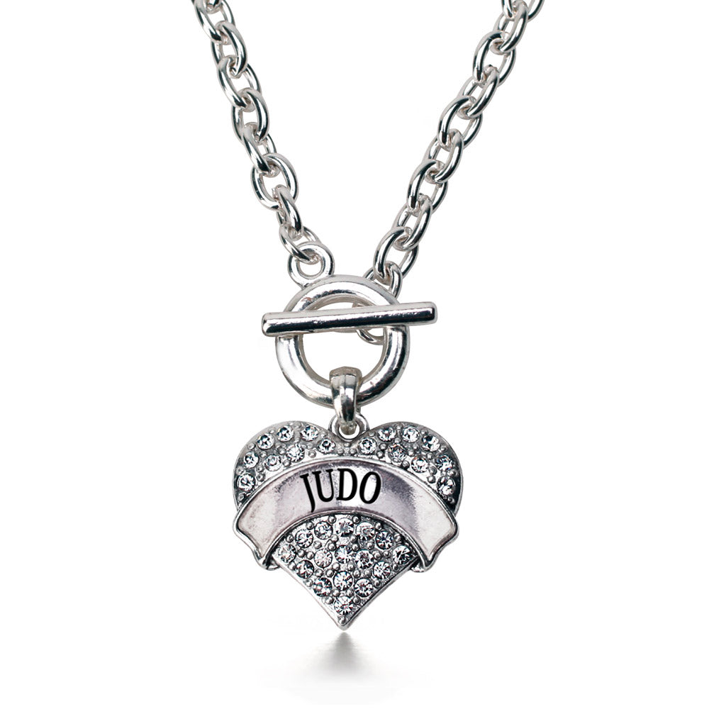 Silver Judo Pave Heart Charm Toggle Necklace