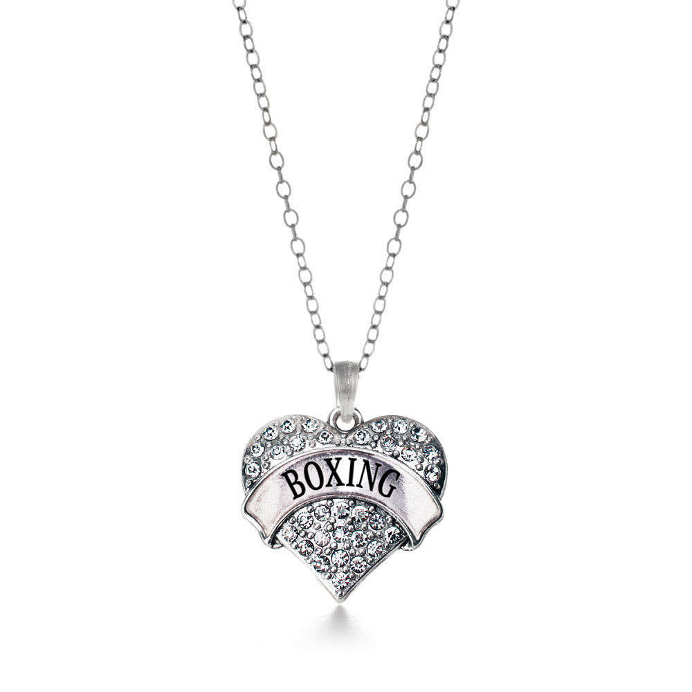Silver Boxing Pave Heart Charm Classic Necklace