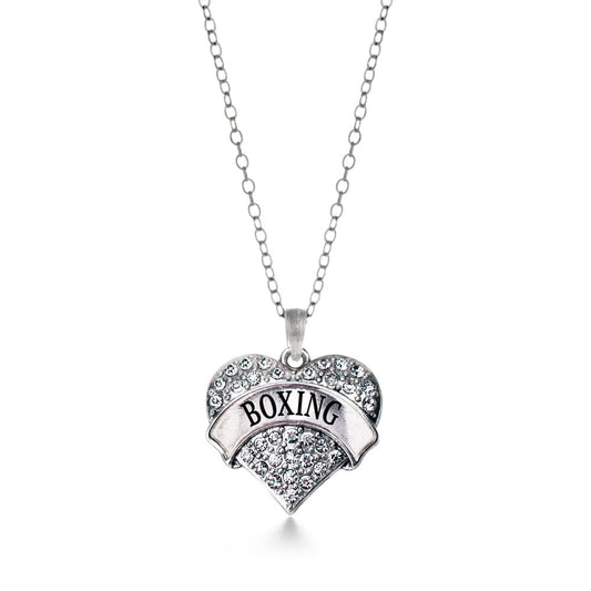 Silver Boxing Pave Heart Charm Classic Necklace