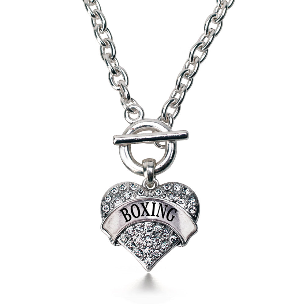 Silver Boxing Pave Heart Charm Toggle Necklace
