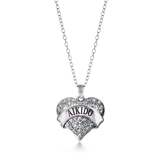 Silver Aikido Pave Heart Charm Classic Necklace