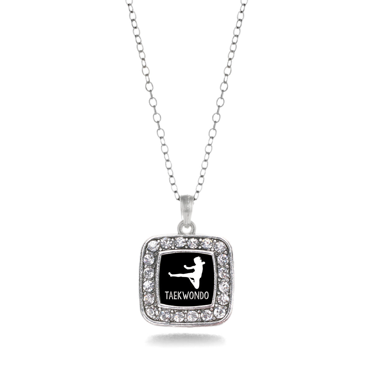 Silver Taekwondo Square Charm Classic Necklace