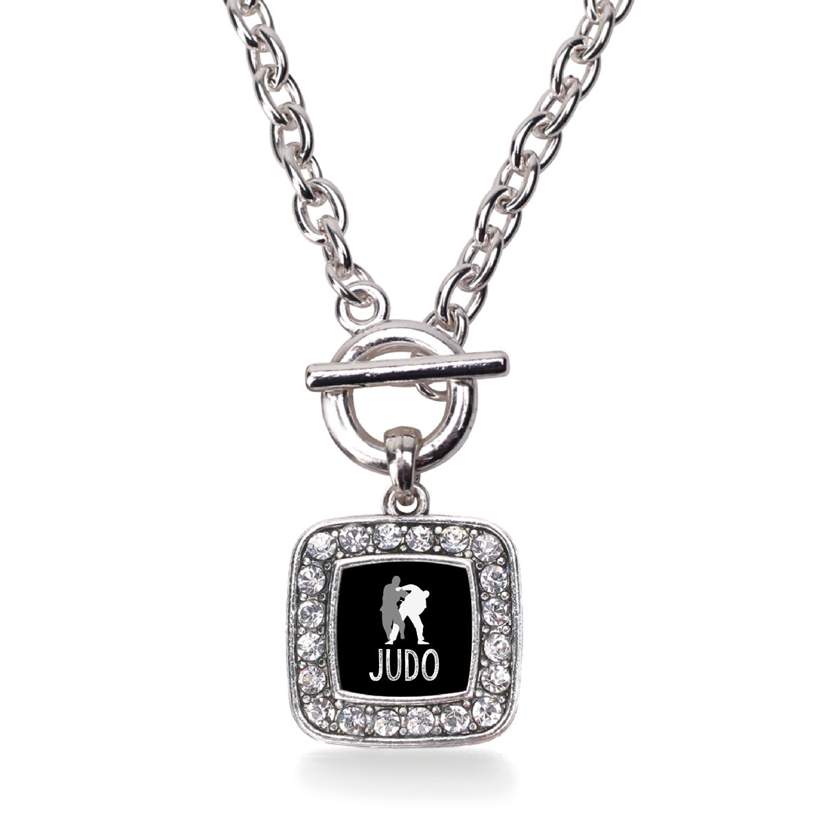 Silver Judo Square Charm Toggle Necklace