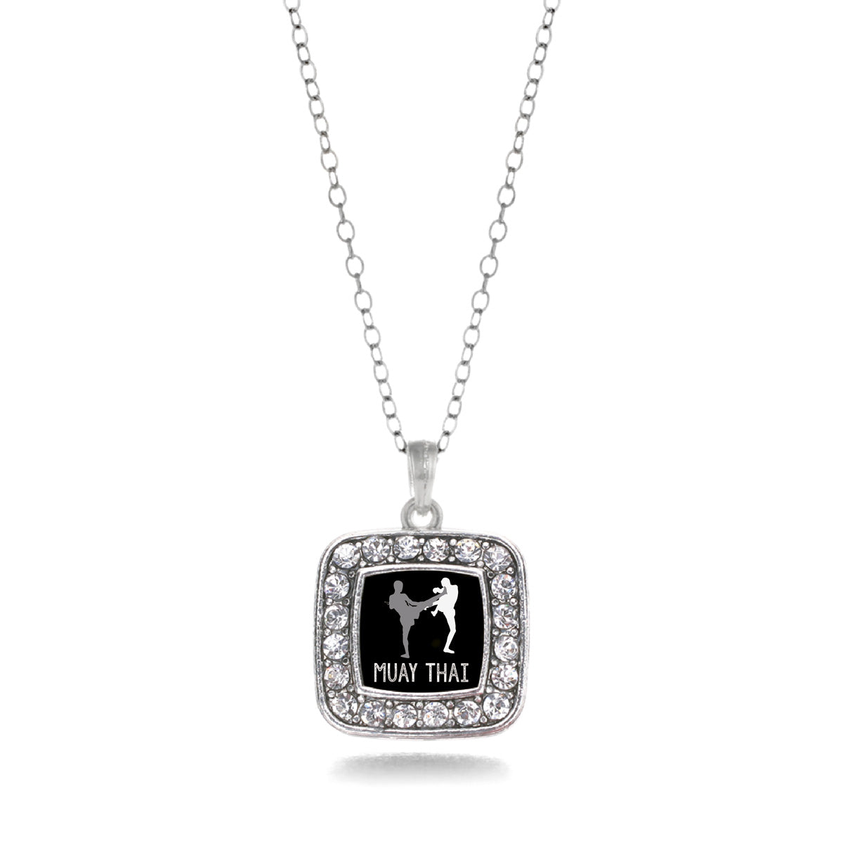 Silver Muay Thai Square Charm Classic Necklace