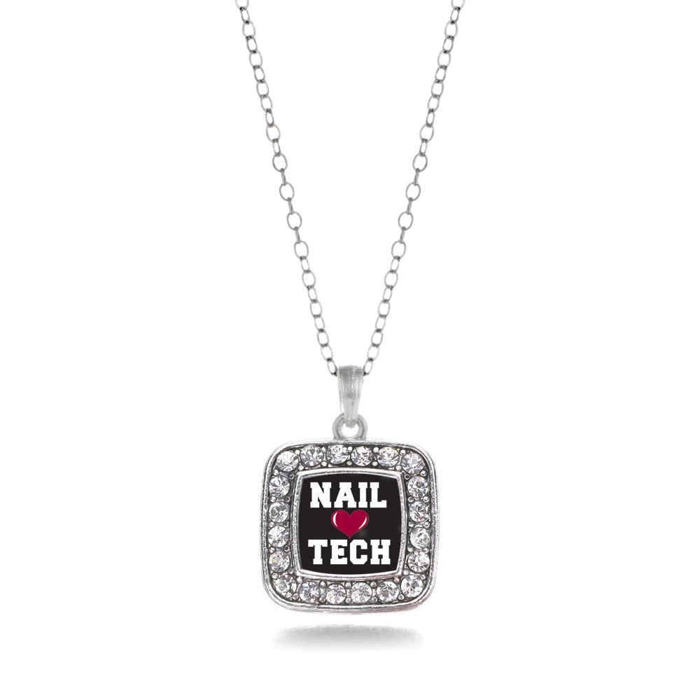 Silver Nail Tech Square Charm Classic Necklace