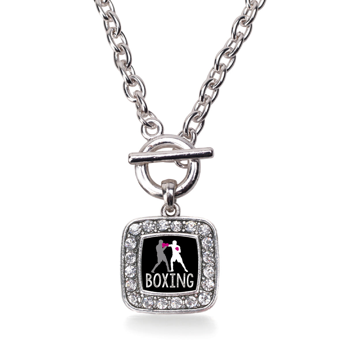Silver Boxing Square Charm Toggle Necklace