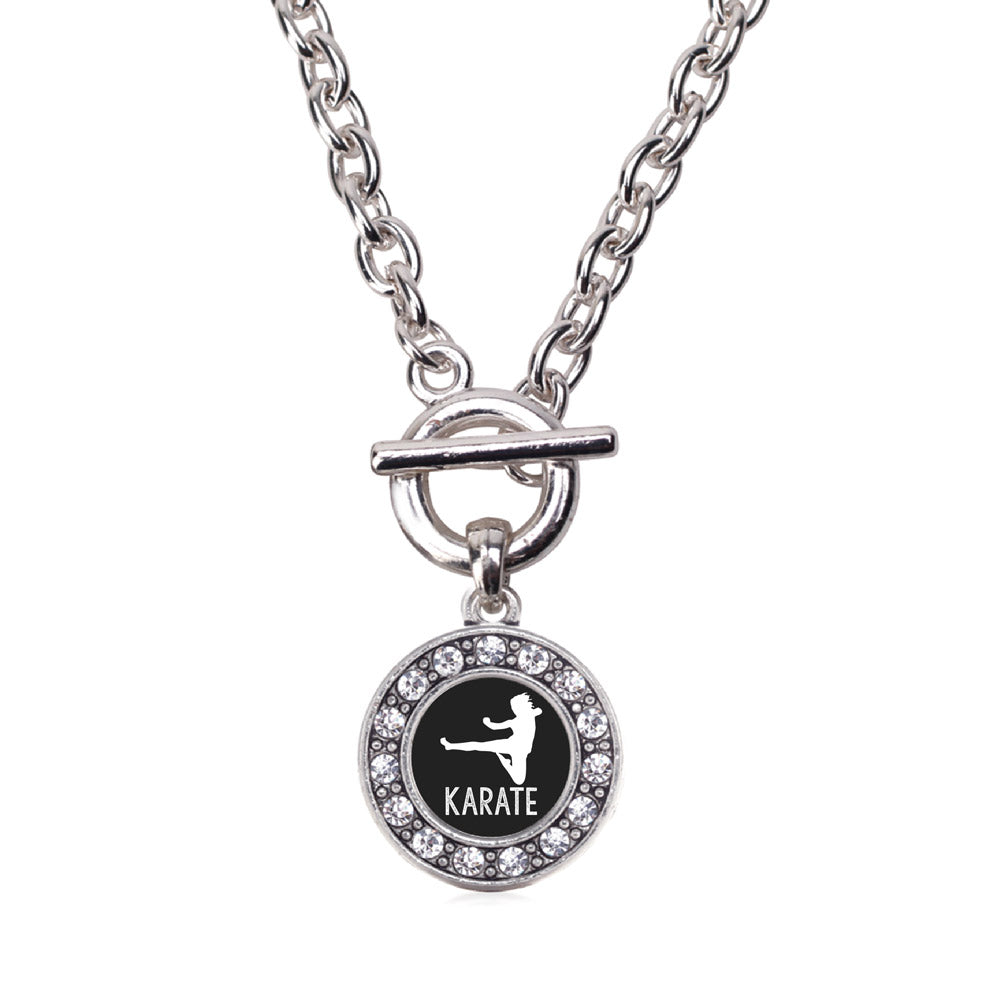 Silver Karate Circle Charm Toggle Necklace