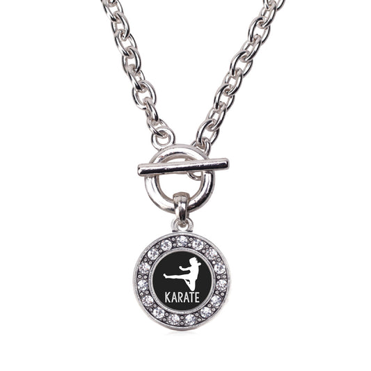 Silver Karate Circle Charm Toggle Necklace