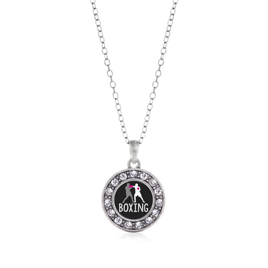 Silver Boxing Circle Charm Classic Necklace