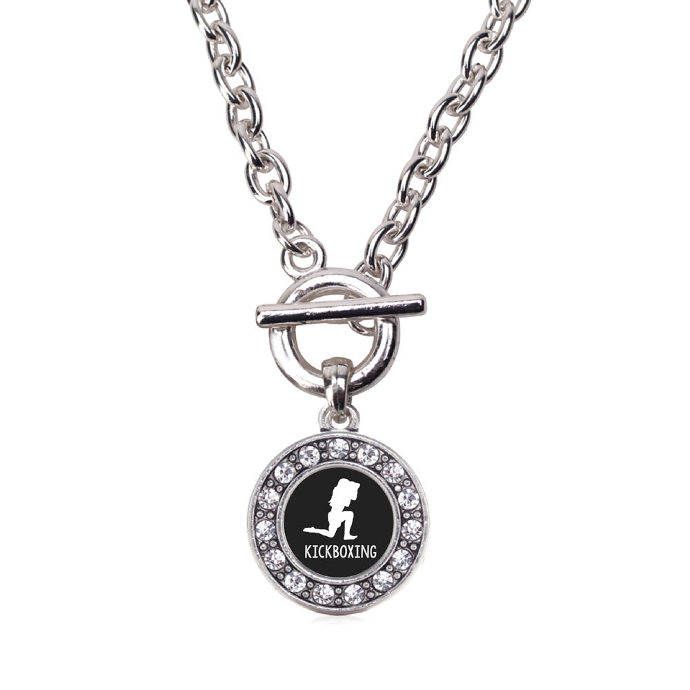 Silver Kickboxing Circle Charm Toggle Necklace