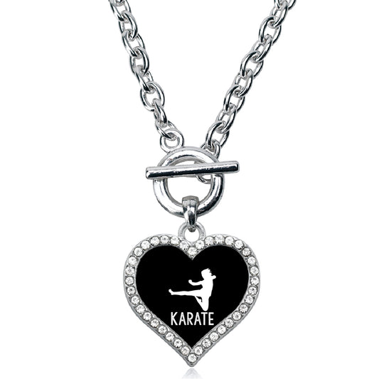 Silver Karate Open Heart Charm Toggle Necklace