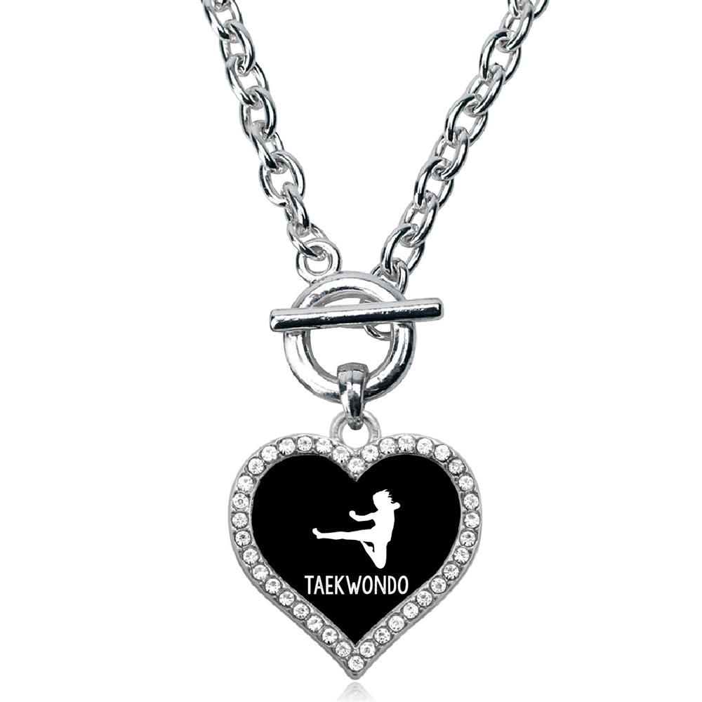 Silver Taekwondo Open Heart Charm Toggle Necklace