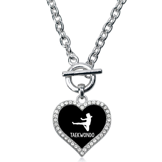 Silver Taekwondo Open Heart Charm Toggle Necklace