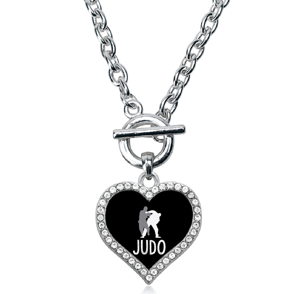 Silver Judo Open Heart Charm Toggle Necklace