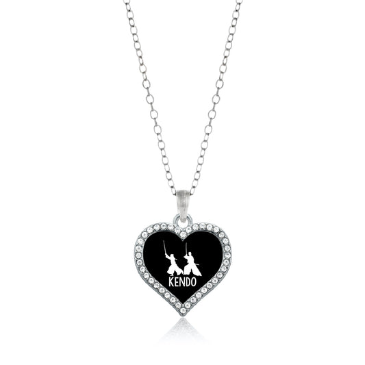 Silver Kendo Open Heart Charm Classic Necklace