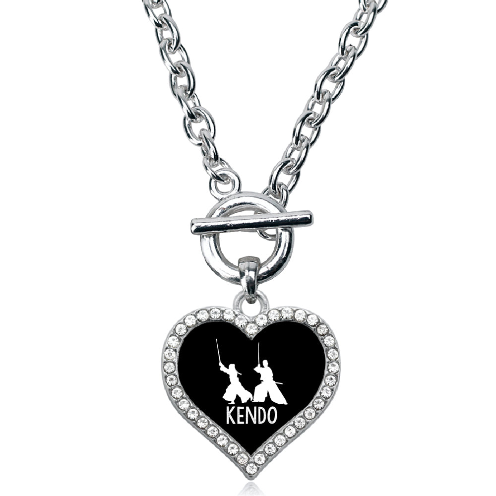 Silver Kendo Open Heart Charm Toggle Necklace