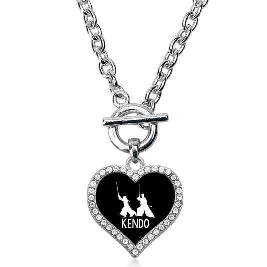 Silver Kendo Open Heart Charm Toggle Necklace