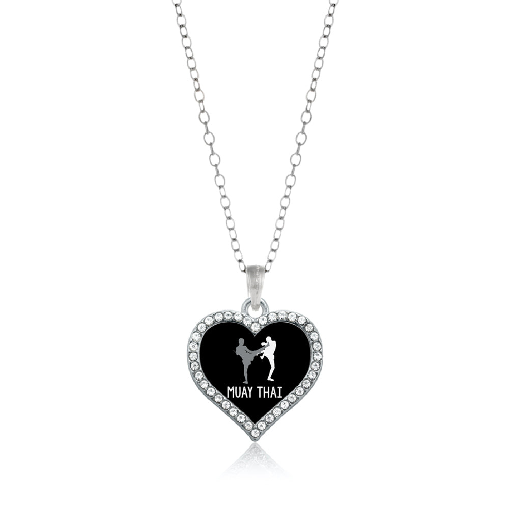 Silver Muay Thai Open Heart Charm Classic Necklace