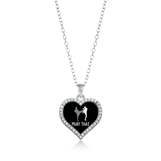 Silver Muay Thai Open Heart Charm Classic Necklace