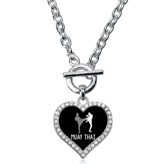 Silver Muay Thai Open Heart Charm Toggle Necklace