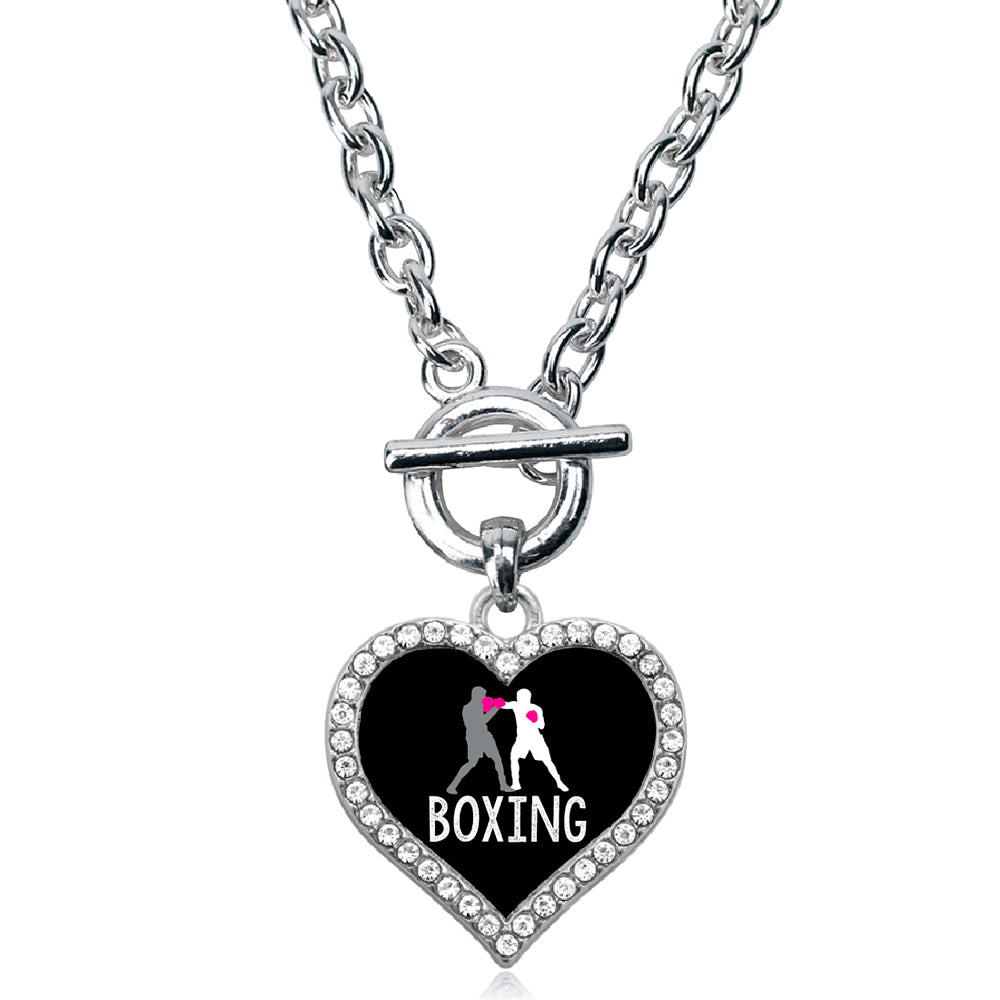 Silver Boxing Open Heart Charm Toggle Necklace