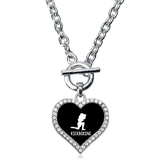 Silver Kickboxing Open Heart Charm Toggle Necklace