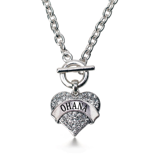 Silver Ohana (Hawaiian) Pave Heart Charm Toggle Necklace