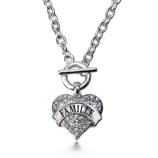 Silver Famille (French) Pave Heart Charm Toggle Necklace