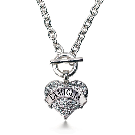 Silver Famiglia (Italian) Pave Heart Charm Toggle Necklace