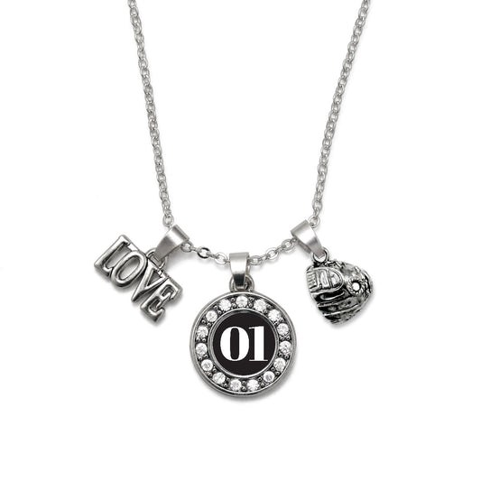 Silver Baseball Glove - Sports Number 01 Circle Charm Classic Necklace