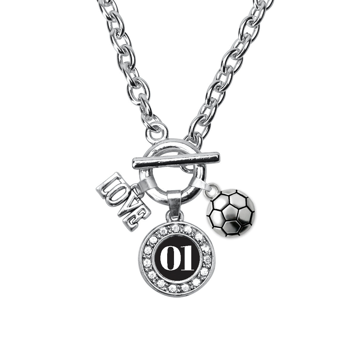 Silver Soccer - Sports Number 01 Circle Charm Toggle Necklace
