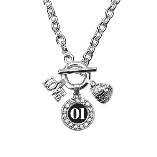 Silver Baseball Glove - Sports Number 01 Circle Charm Toggle Necklace