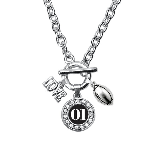 Silver Football - Sports Number 01 Circle Charm Toggle Necklace