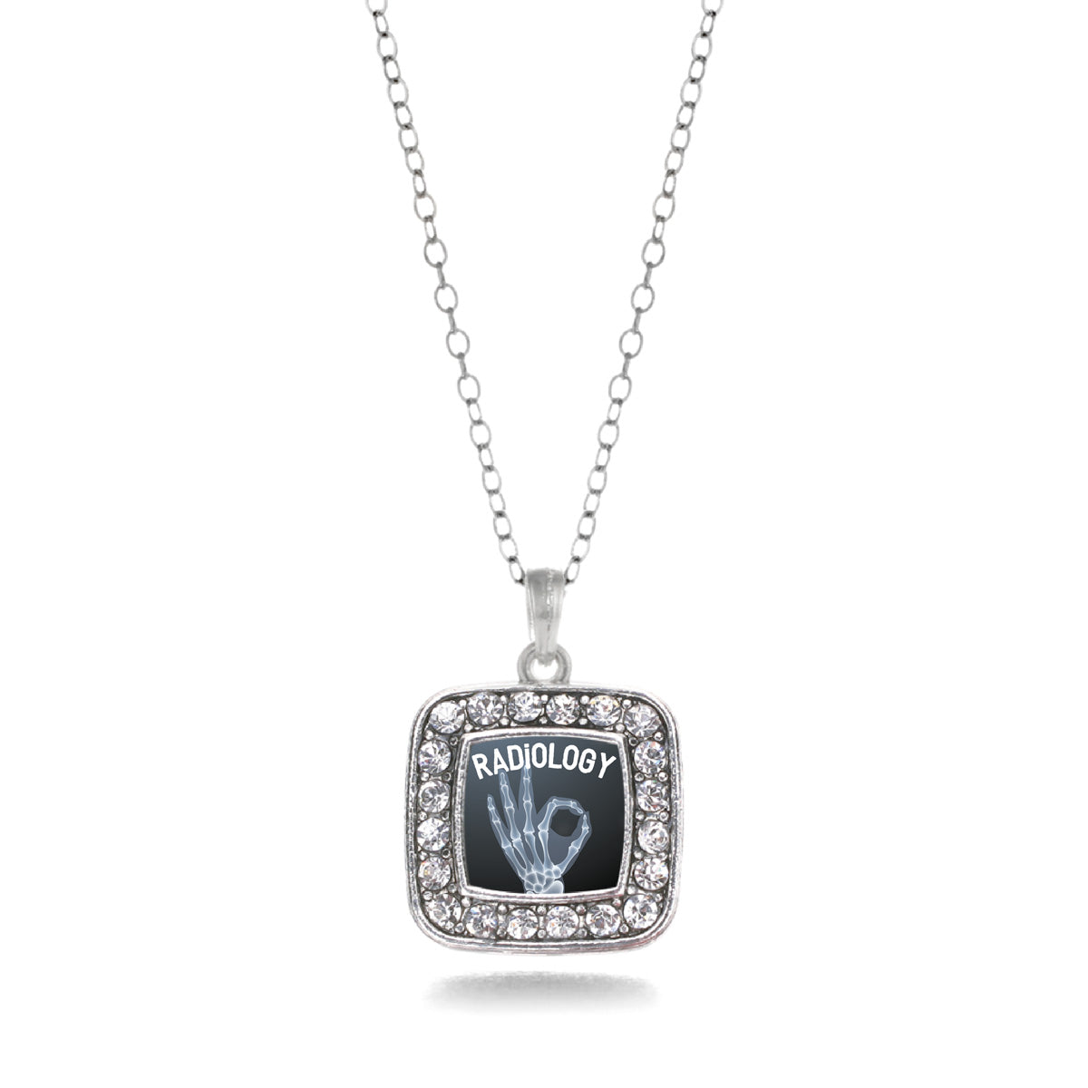 Silver Radiology Square Charm Classic Necklace