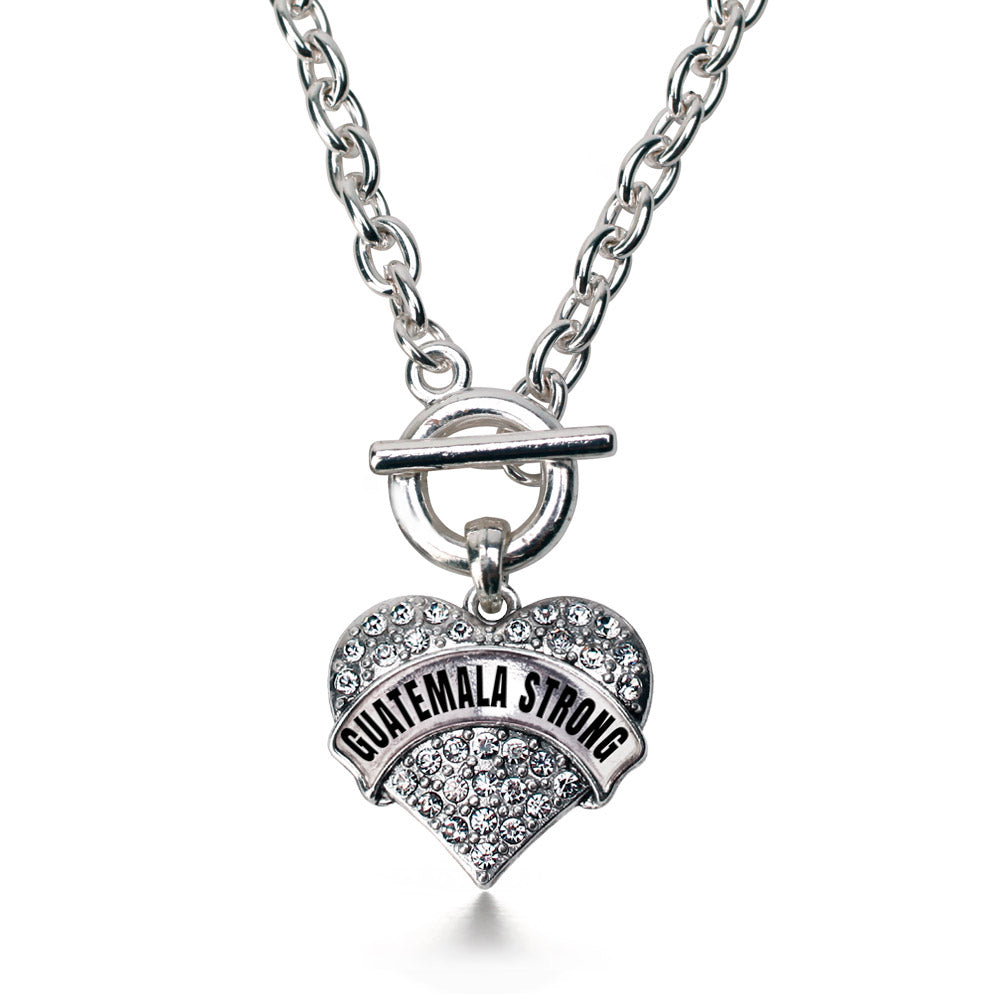 Silver Guatemala Strong Pave Heart Charm Toggle Necklace