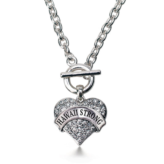 Silver Hawaii Strong Pave Heart Charm Toggle Necklace