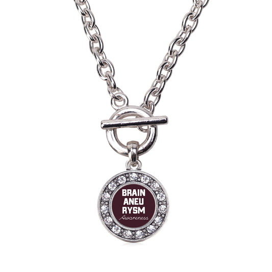 Silver Brain Aneurysm Awareness Circle Charm Toggle Necklace