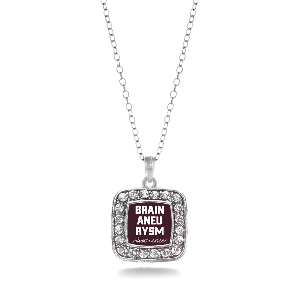 Silver Brain Aneurysm Awareness Square Charm Classic Necklace