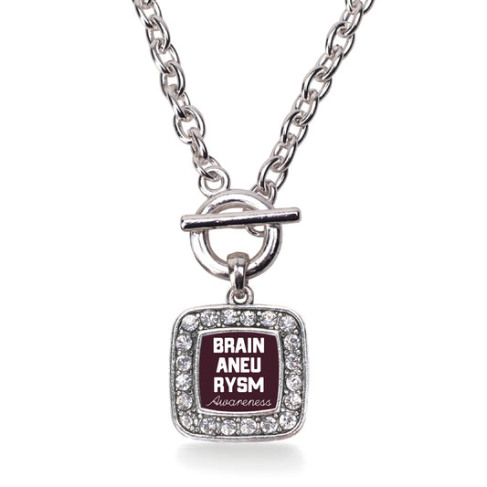 Silver Brain Aneurysm Awareness Square Charm Toggle Necklace