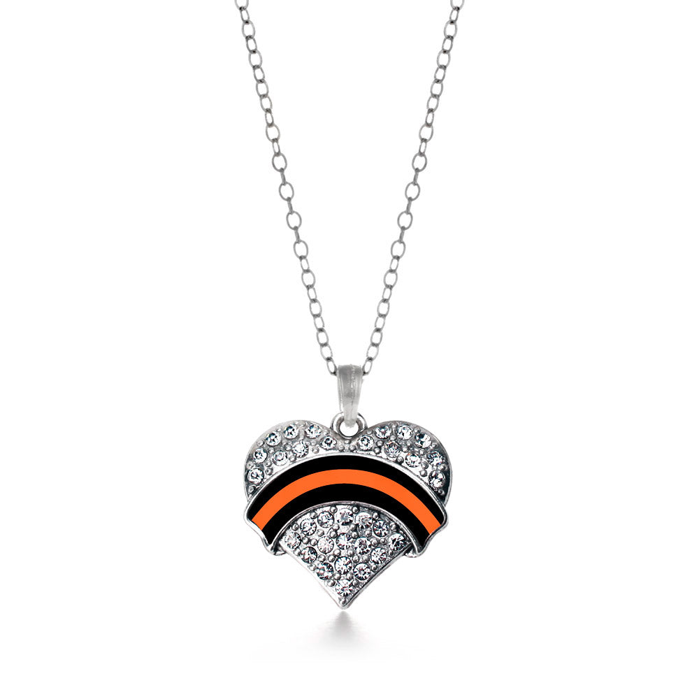 Silver Search and Rescue Support Pave Heart Charm Classic Necklace