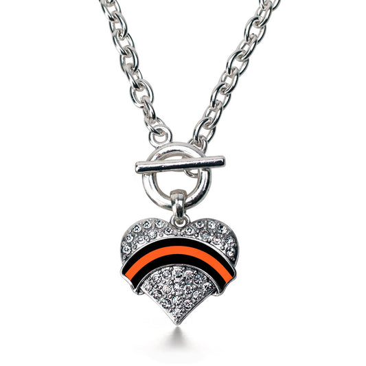 Silver Search and Rescue Support Pave Heart Charm Toggle Necklace