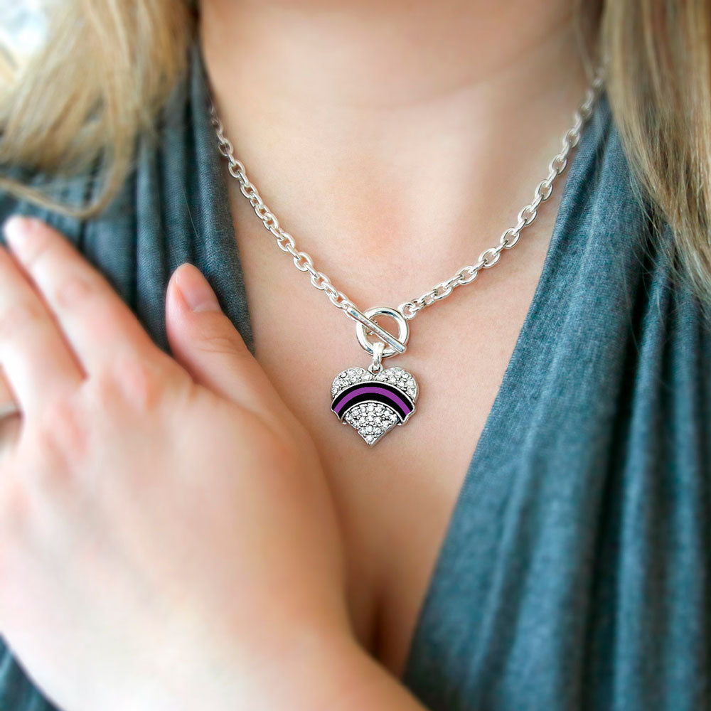 Silver Political Office Injury Support Pave Heart Charm Toggle Necklace