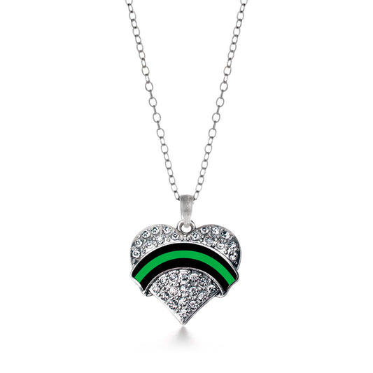 Silver Federal Agent Support Pave Heart Charm Classic Necklace