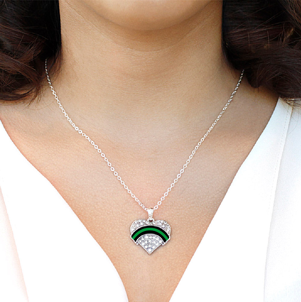Silver Federal Agent Support Pave Heart Charm Classic Necklace