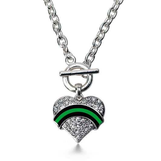 Silver Federal Agent Support Pave Heart Charm Toggle Necklace
